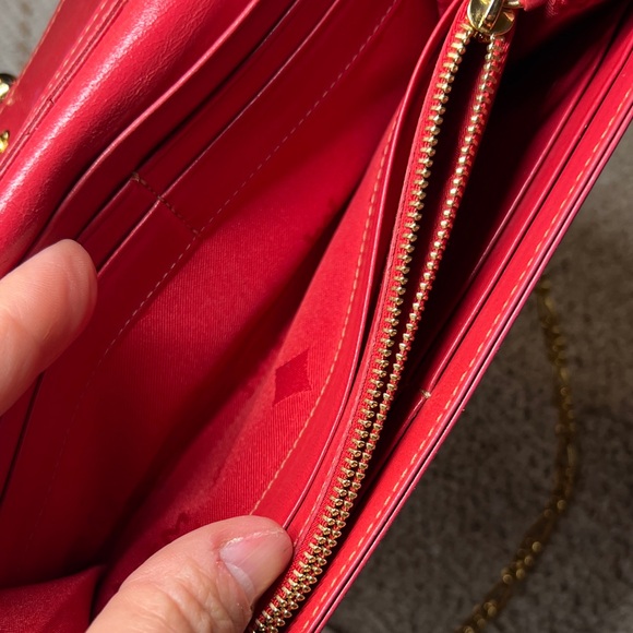 MCM Red Crocodile Embossed Clutch with Gold Chain - Picture 12 of 17